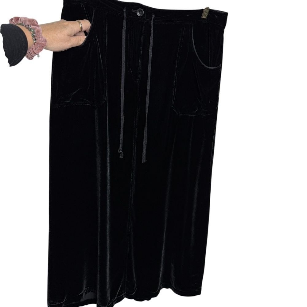 VTG 90s Eddie Bauer Women’s Silk Blend Velvet Maxi Skirt Black SZ 12 Pockets - Picture 3 of 11